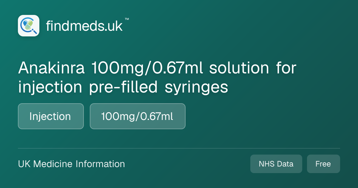 Anakinra 100mg/0.67ml solution for injection pre-filled syringes ...